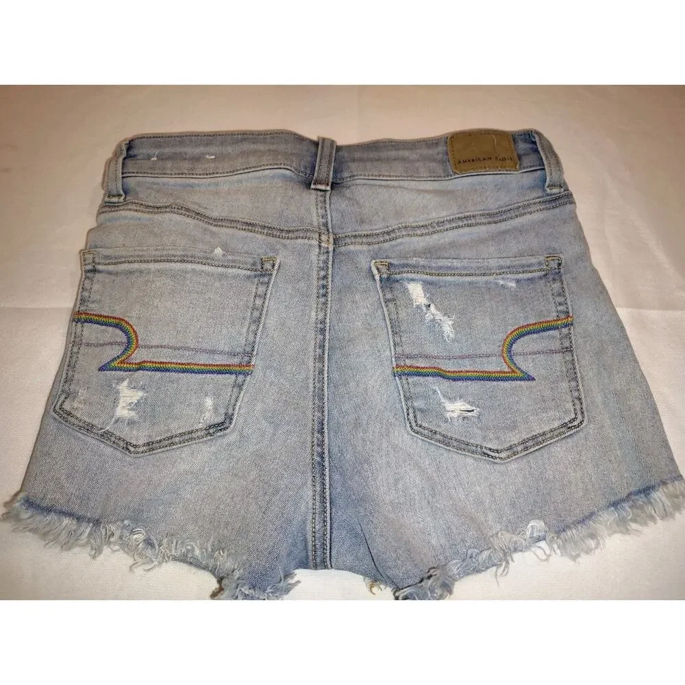 American Eagle Next Level Stretch Shortie Denim Distressed Shorts Women's Size 0